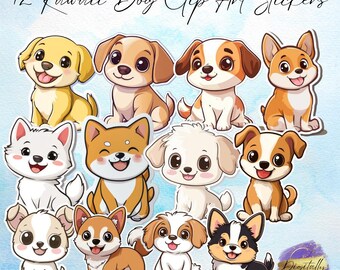 Paquete de pegatinas de perritos adorables: pegatinas digitales de cachorros para planificadores, álbumes de recortes y manualidades. Descarga instantánea de archivos PNG.