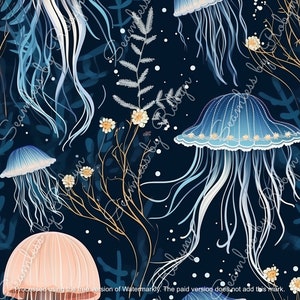 Underwater Jellyfish Seamless Pattern Sublimation Digital Download for Crafting & Printing