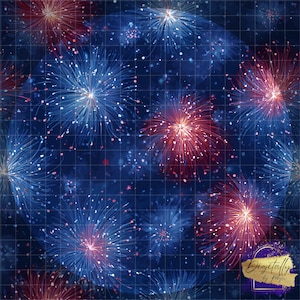 US Patriotic Military Fireworks Glitter Seamless Pattern Sublimation Background 4th of July Independence Day America