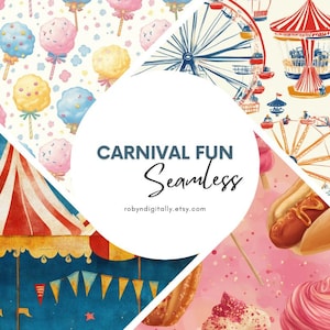 Carnival Fun Seamless Sublimation Pattern Paper - Cotton Candy, Hot Dog, Ferris Wheel Design for Crafts & DIY