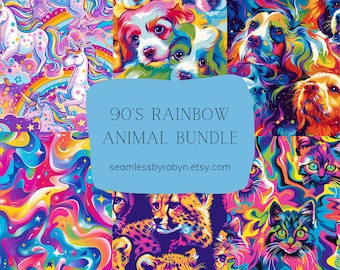 90er Jahre Rainbow Animal Print Bundle: nahtlose Cartoon Designs (PDF Download)