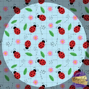 Ladybug Flowers Spring Seamless Pattern Sublimation Background for Crafting & Digital Design