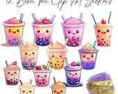 Boba Tea Clip Art Kawaii Digital Stickers Cute Bubble Tea Planner Decals Scrapbook Elements Instant Download