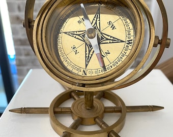 Vintage nautical brass compass