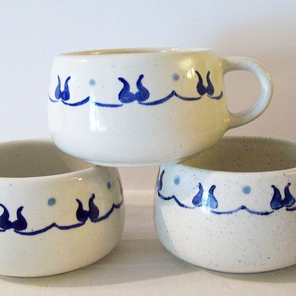 Metlox Vernon Poppytrail PROVINCIAL BLUE - 3 Flat Cups – California Pottery – Discontinued - Handpainted Pattern – Vintage 1950’s-1982 -