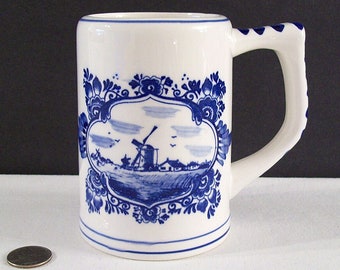 DELFTS BLUE Ceramic Beer Mug – Handpainted – Made in Holland -Vintage 1960’s – Holds 16 Ounces – Man Cave – Woman Cave – Gift Idea -