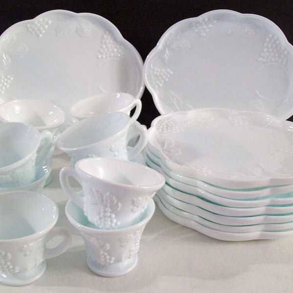 Colony Milk Glass Snack Sets –HARVEST GRAPE– 9 Cup and Plate Sets –2 Cups– Vintage 1960’s – Made in USA - Luncheon Set –Available Separately