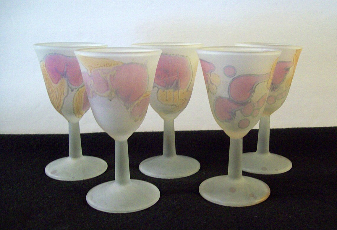 Jerusalem Glass Five STEMMED WINE Glasses Hand Painted in Etsy