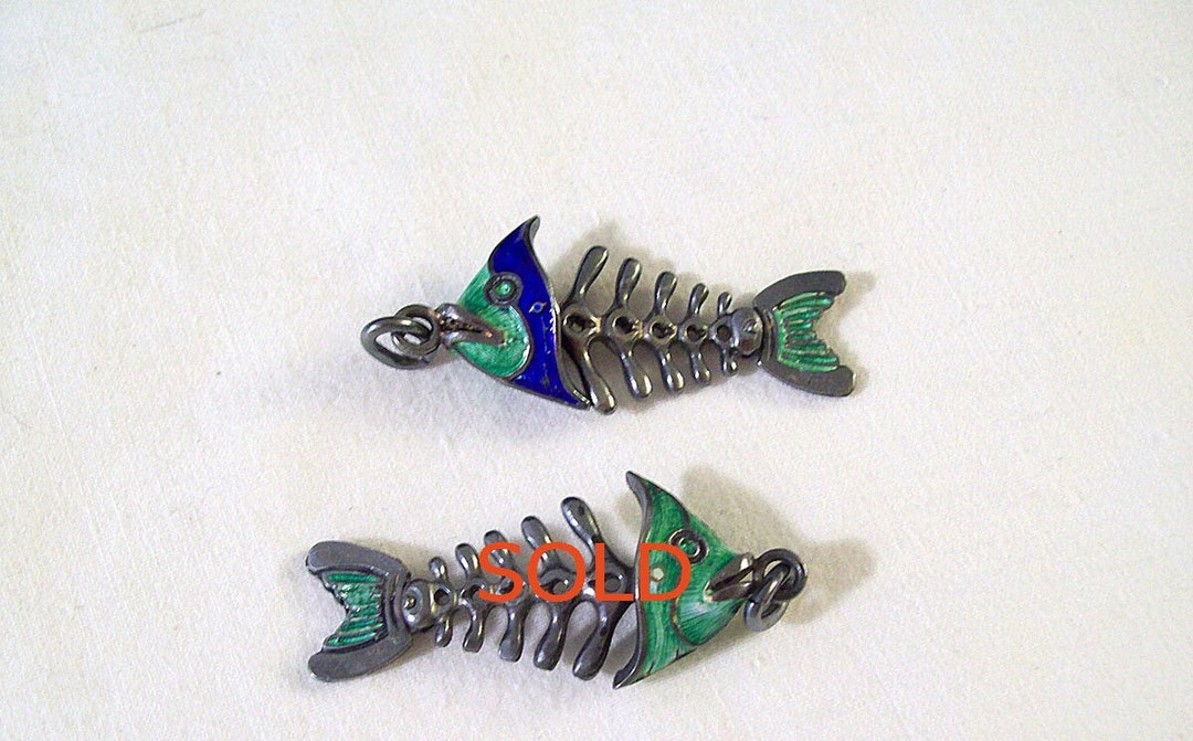 STERLING SILVER Enamel Fish Skeleton Pendant or Charm – Moveable ...