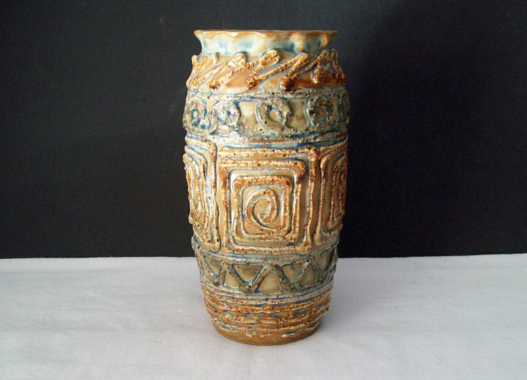 Studio Pottery Vase With APPLIED DESIGNS – Subdued Neutral Colors ...