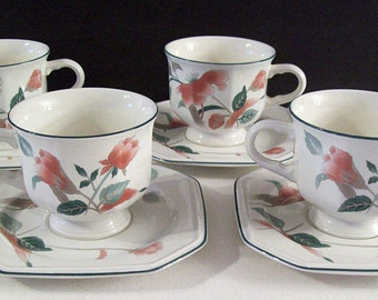 MIKASA Silk Flowers Cup and Saucer – Four Available – Mikasa Continental –F3003– Mauve and Teal –Made in Japan– Vintage 1990’s –Replacements