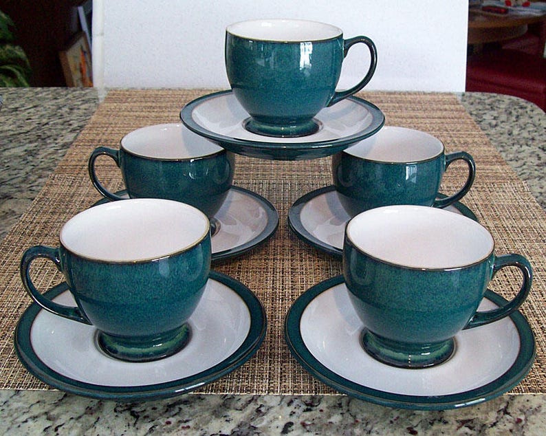 DENBY STONEWARE GREENWICH Coffee Cups and Saucers Etsy