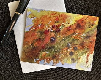 Watercolor Note Card, Fall Foliage Note Card, Blank Folded Note Card plus Envelope