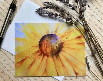 Sunflower Watercolor Print Notecards, Blank Folded Notecards plus Envelopes