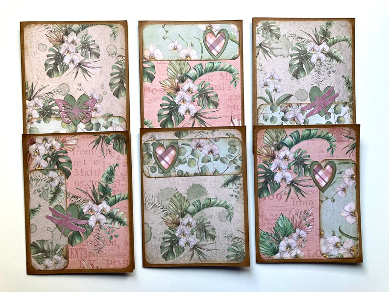 Handmade Botanical Notecard Set with Envelopes, Collaged Set of 6 Blank Notecards, Mother's Day Gift Idea Bild 1