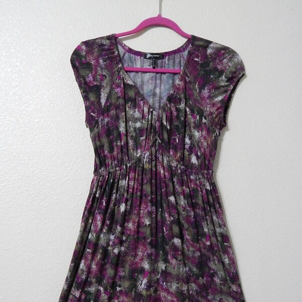 Daisy Fuentes Womens 36" Bust Small Soft Knit Purple + Green Peasant Dress