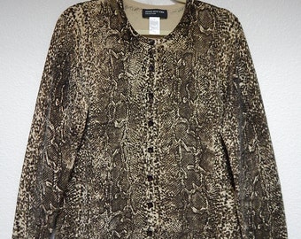 Jones New York 40" Bust Womens XL Brown Beige Soft Silk Cardigan Sweater