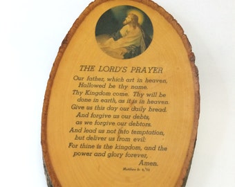 11" x 6.5" The Lord's Prayer Vintage Wood Slice Wall Plaque Jesus Matthew 6: 9, 13