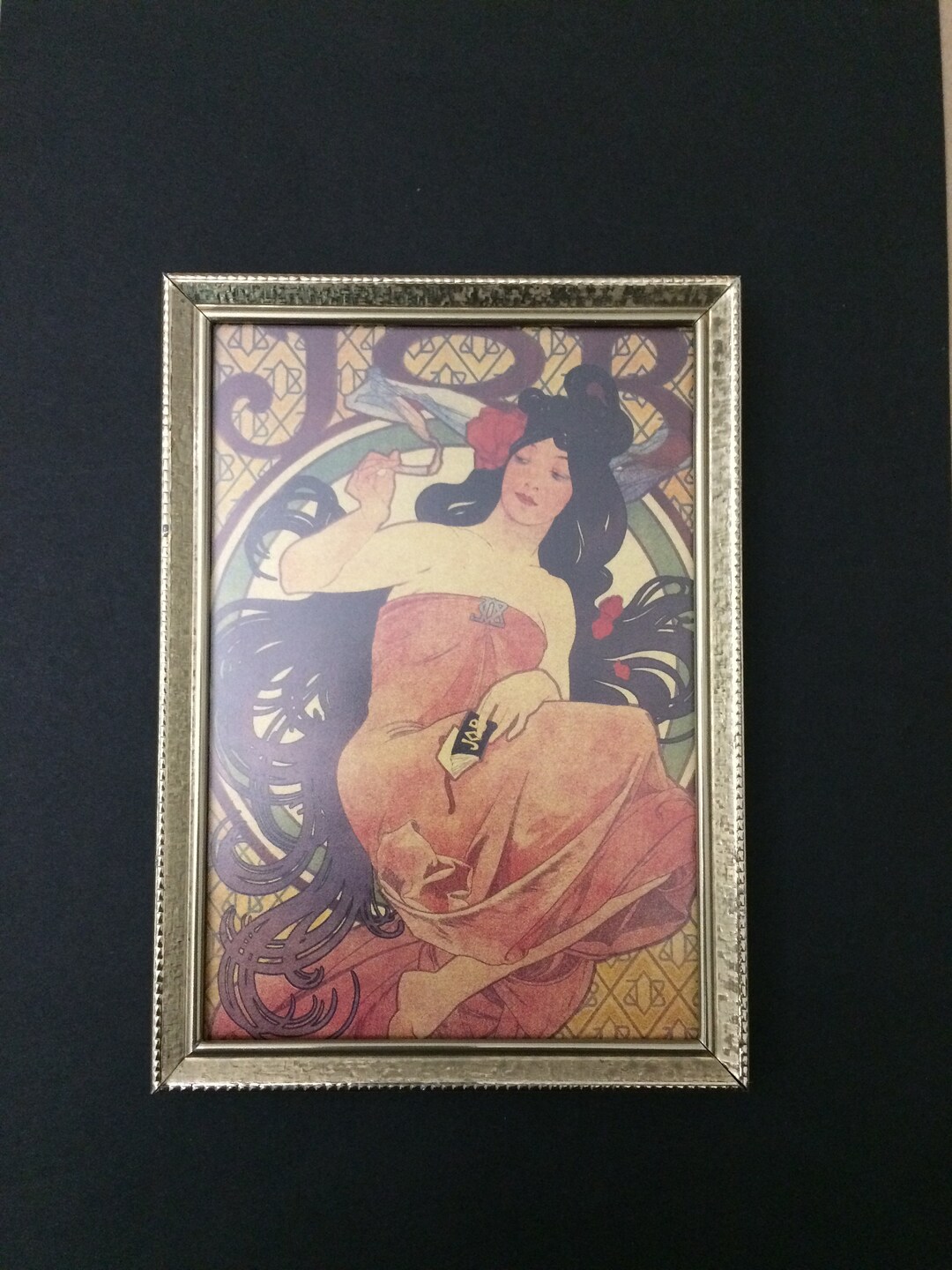 Alfons Mucha Job Cigarette Papers Picture of Painting in Goldtone Vintage Frame Art Nouveau Etsy