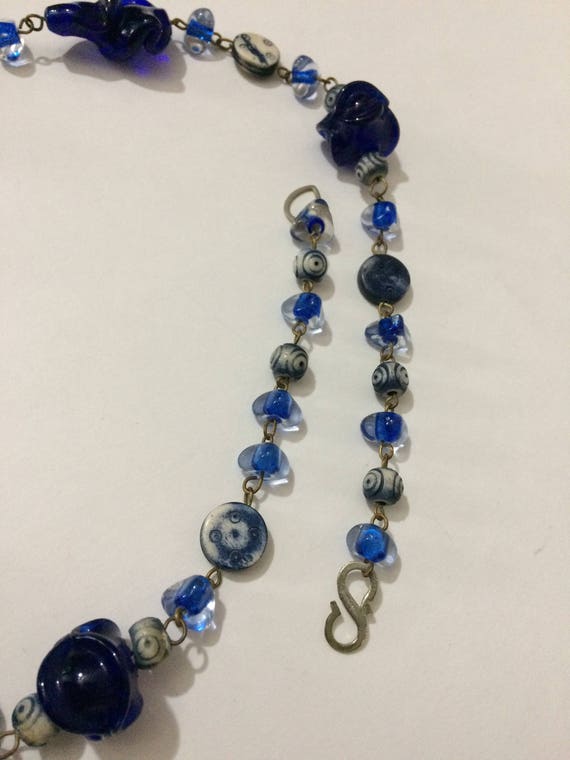 26" Cobalt Blue Acrylic Bead Necklace Made in Ind… - image 3