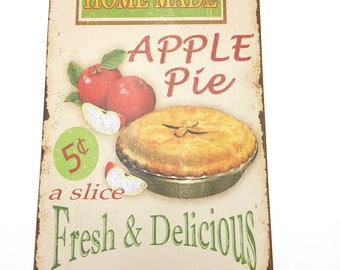 Jean Plout Apple Pie Sign Homemade 5 Cents a Slice Retro Repo Metal Wall Kitchen Decor
