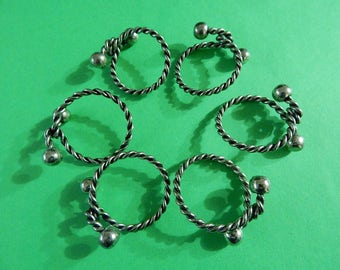 6 Twisted Silvertone Circular Metal Napkin Rings Dining Table Home Decor