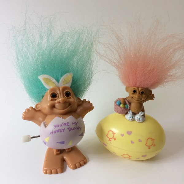2 Russ Troll Easter Honey Bunny Wind Up (Needs Repair) + Yellow Egg Trinket Box