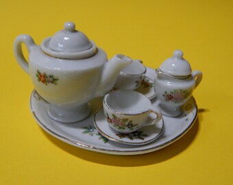 9 PC Occupied Japan Porcelain Miniature Tea Set Dollhouse Decor