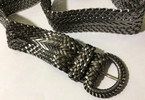 36" Silver Gray 1990's Braided Wide Womens Belt N… - image 2