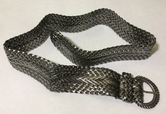 36" Silver Gray 1990's Braided Wide Womens Belt N… - image 1