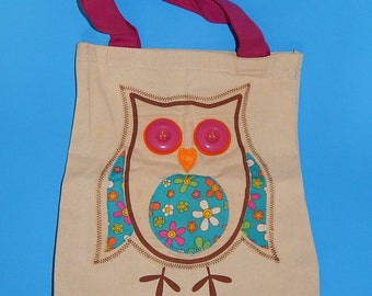 12" x 15" Owl Canvas Tote Groceries/Books/Baby Diaper Bag