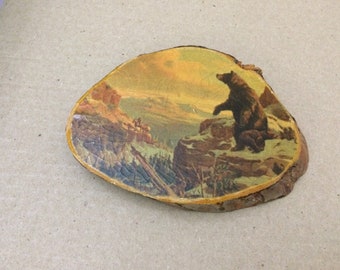 RG Invaders Bear on Mountain Vintage Wood Plaque Cowboy Horses