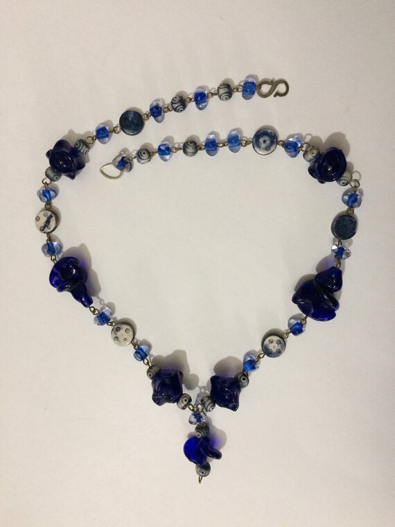 26" Cobalt Blue Acrylic Bead Necklace Made in Ind… - image 1