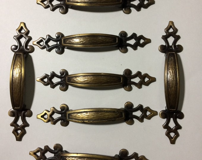 7 Brasstone Tarnished Worn Metal 7 Vintage Drawer Door Pulls