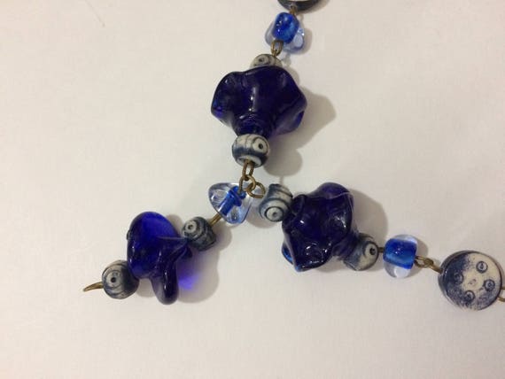 26" Cobalt Blue Acrylic Bead Necklace Made in Ind… - image 2