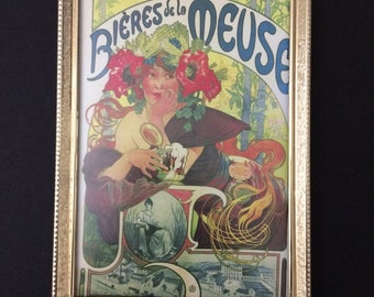 Alfons Mucha Bieres De LA Meuse Beer Wheat Hops Paper Picture in Frame Art Nouveau