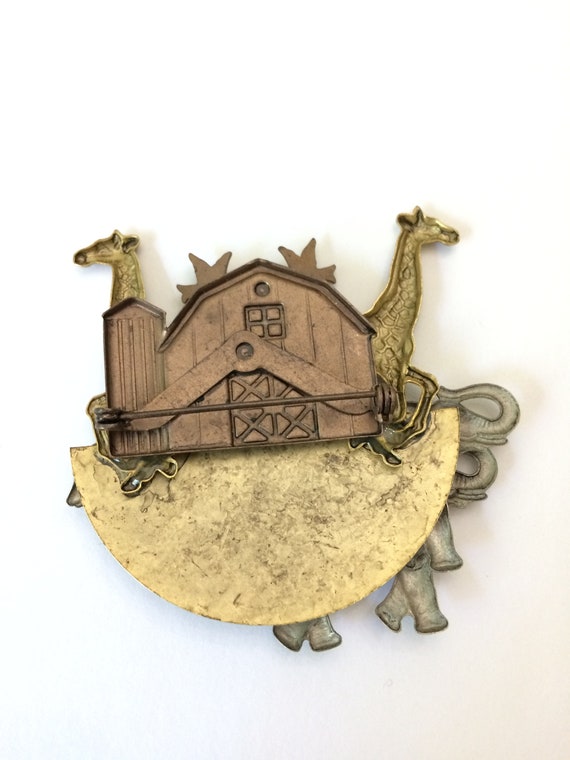 2.5" x 2.5" Noah's Ark Pin Brooch 3 Tone Metals D… - image 5