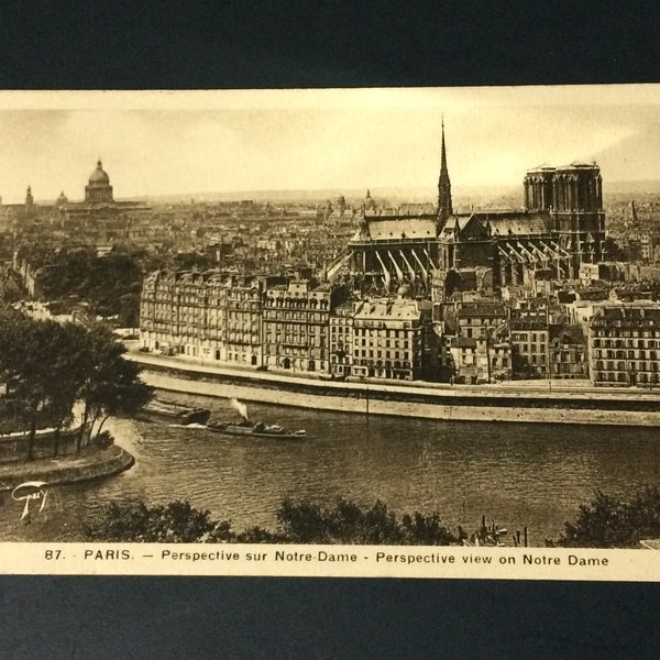 1937 Paris France Notre Dame Cathedral Aerial Scenic Used Photo Postcard