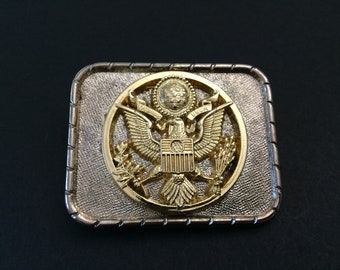 2 1/4" x 1 3/4" Eagle Belt Buckle Goldtone Metal 13 Stars Shield Armed Forces