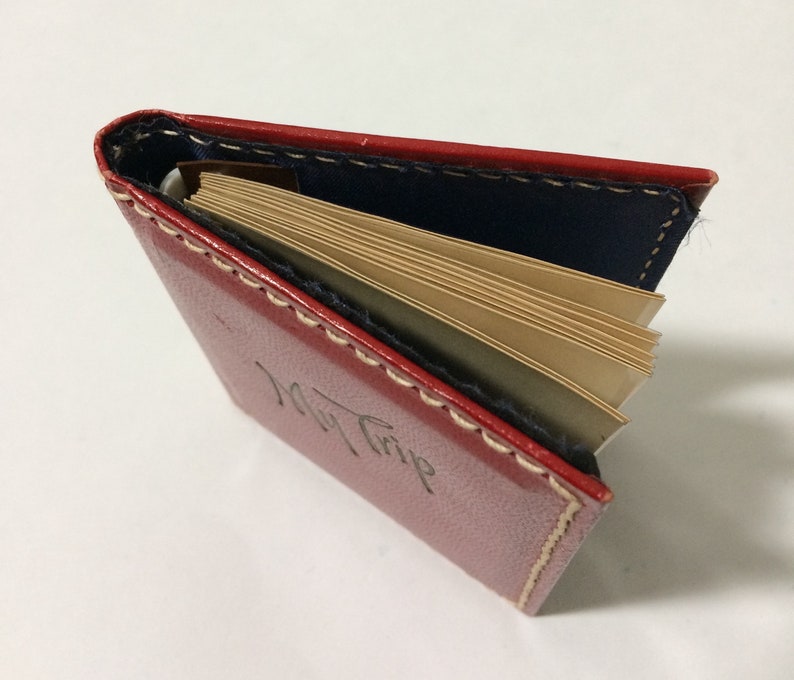 Craft Supplies Tools Photo Albums 3 14 X 4 Red Leather Miniature My Trip 2 5 X 3 5 Photograph Picture Vintage Album