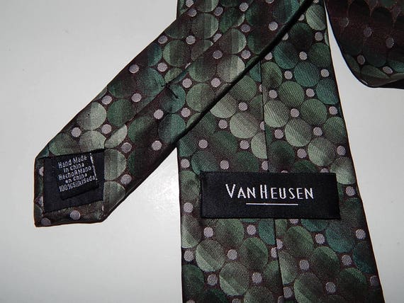 58" Van Heusen Silk Green Iridescent Circles/Stri… - image 2