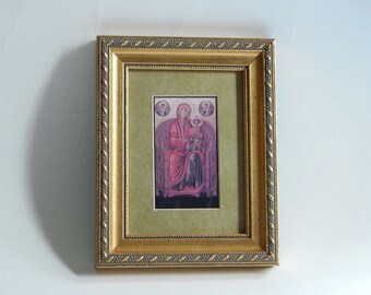 Russian Icon Picture Mother Mary Jesus Matted 5 1/2 x 7 Framed