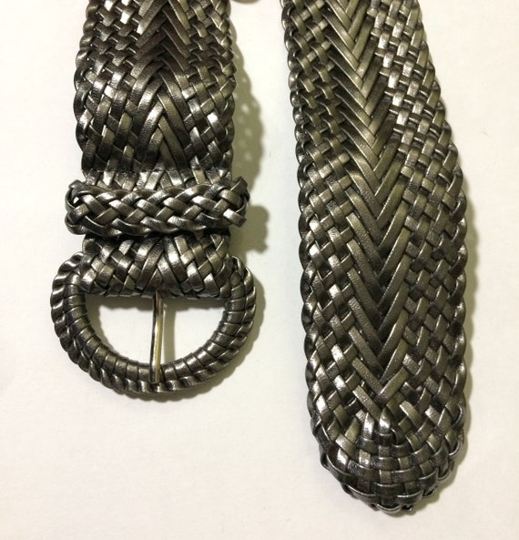 36" Silver Gray 1990's Braided Wide Womens Belt N… - image 4