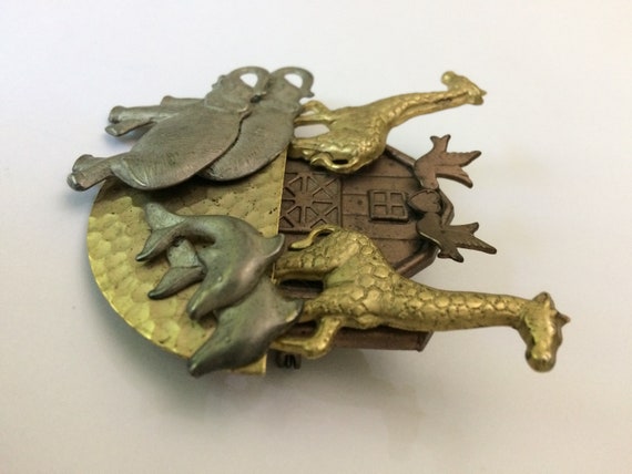 2.5" x 2.5" Noah's Ark Pin Brooch 3 Tone Metals D… - image 2