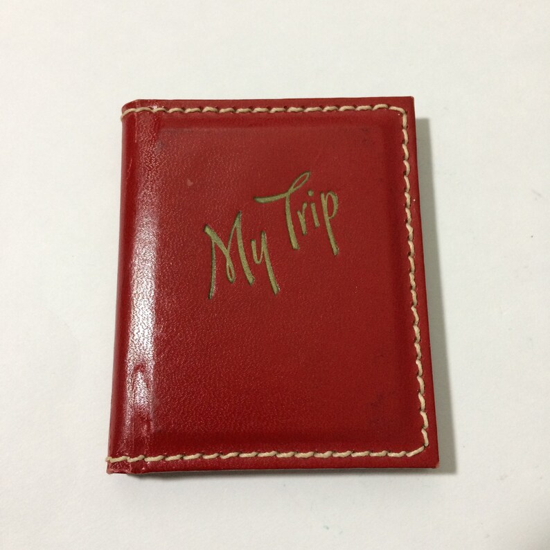 Craft Supplies Tools Photo Albums 3 14 X 4 Red Leather Miniature My Trip 2 5 X 3 5 Photograph Picture Vintage Album