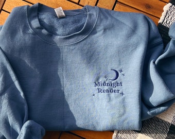 Midnight Reader Embroidered Crewneck Sweater