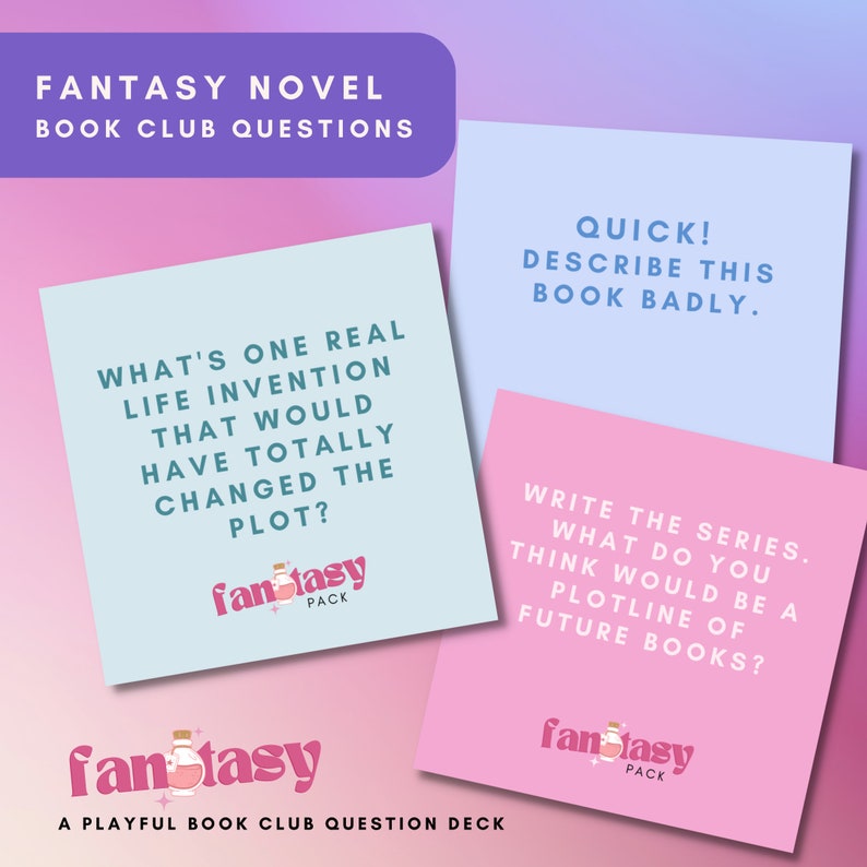 Fantasy novel book Club question card deck. Fun Book Club Questions