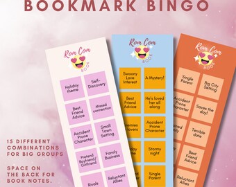 Rom Com/Chick Lit Bookmark Bingo for adults (15 different bingo boards) [DIGITAL DOWNLOAD]