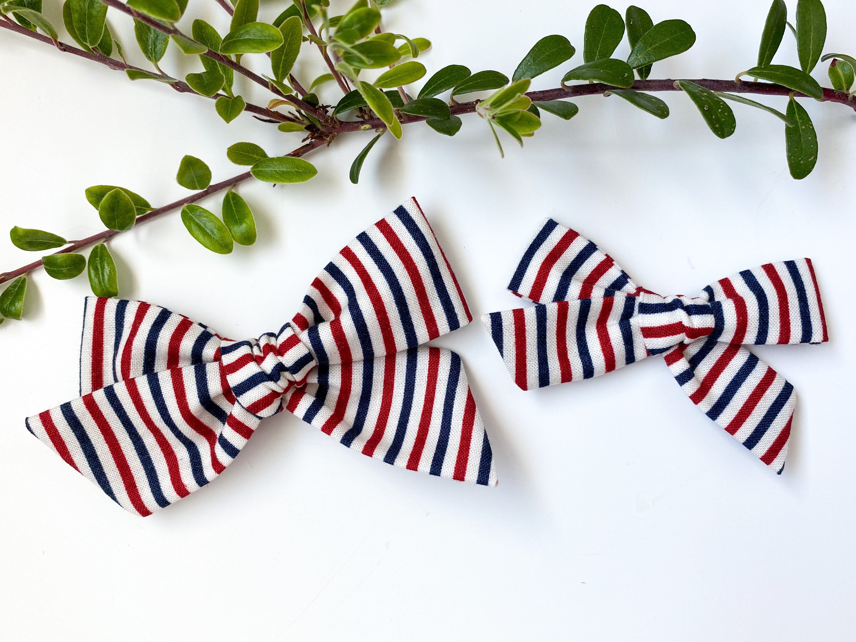Red White and Blue Striped Bow Large or Small Classic Bows | Etsy