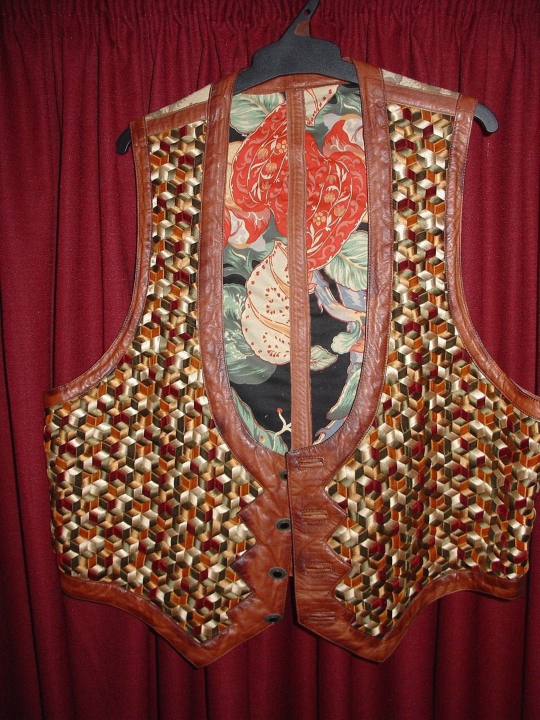 Man's Vest. Unique One of a Kind, Tapestry, Leather, Ribbon Weaving. - Etsy